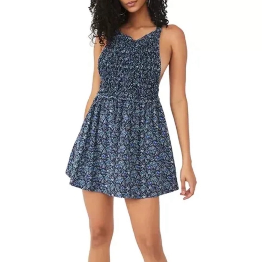 Free People Petunia Cotton Mini Dress In Blue Combo